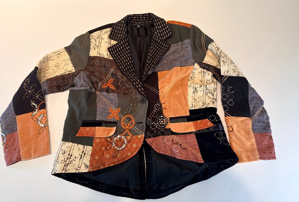 Indigo Moon Patchwork Embroidered and Embellished/Beaded Blazer Jacket XL